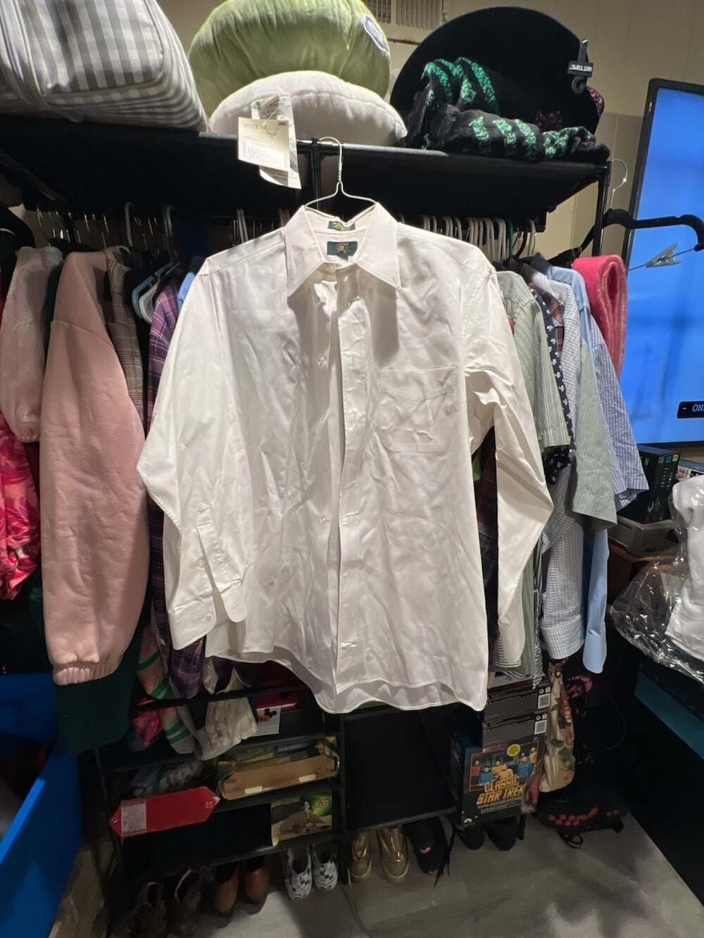 Club Room Pin Point Oxford Long Sleeve Button Down Shirt White 16 33